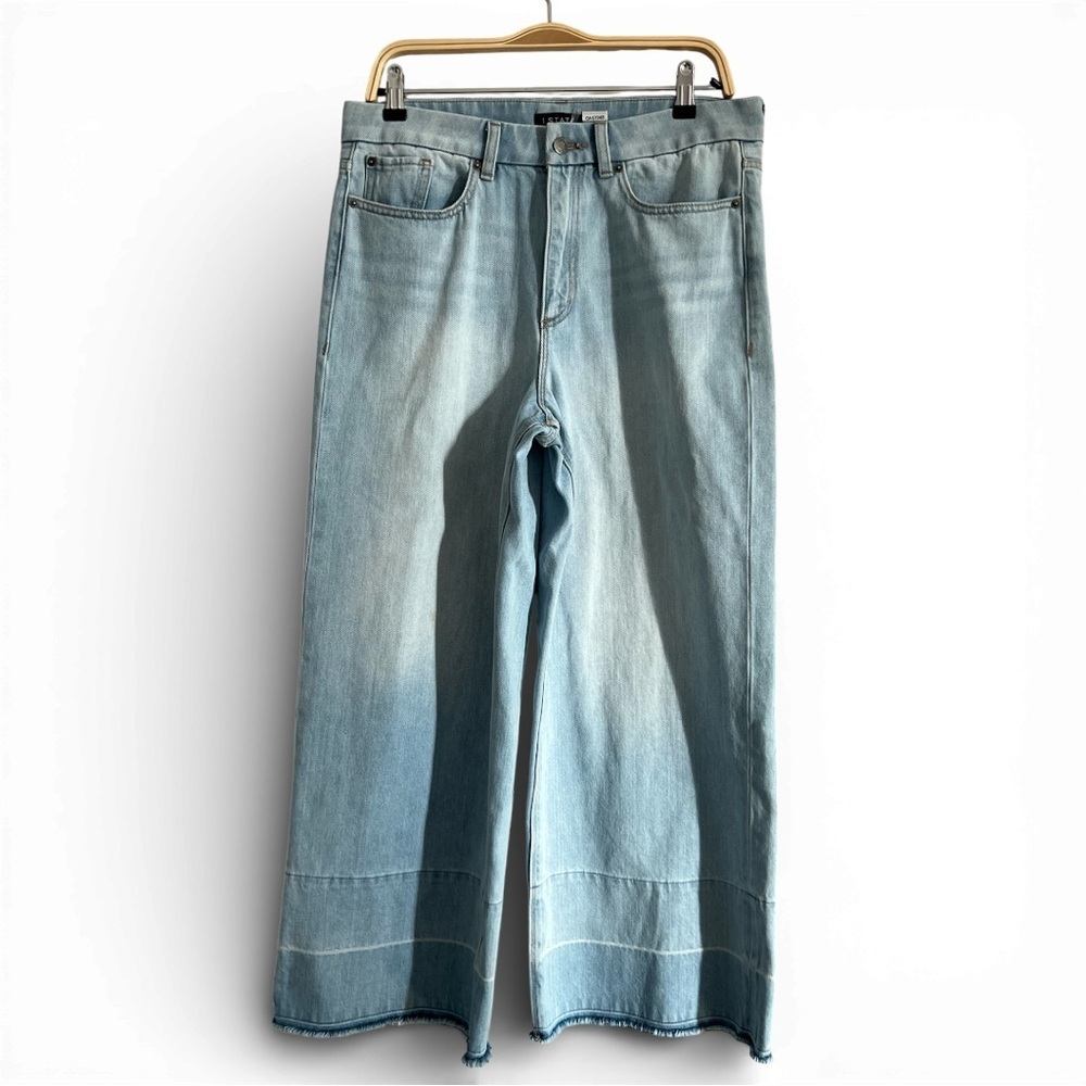 1 STATE Wide Leg Cropped Jeans Light Wash Raw Hem Panel Denim Size 30